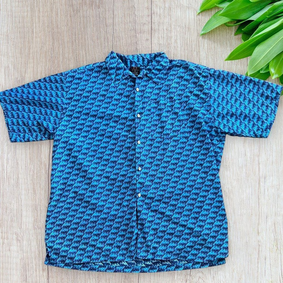 FUBU Other - FUBU Men's 2X Vintage Spellout Graphic Print Blue Polyester Camp Shirt